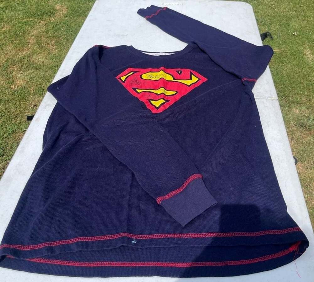 Superman Navy Blue Long Sleeve Thermal Waffle Knit Shirt Size XL